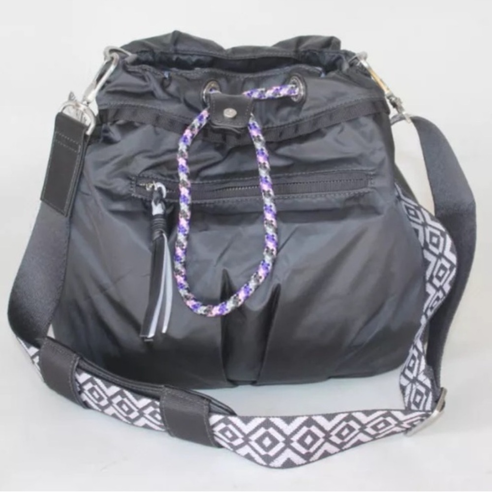lululemon athletica Black Crossbody Drawstring Bag with Patterned Strap